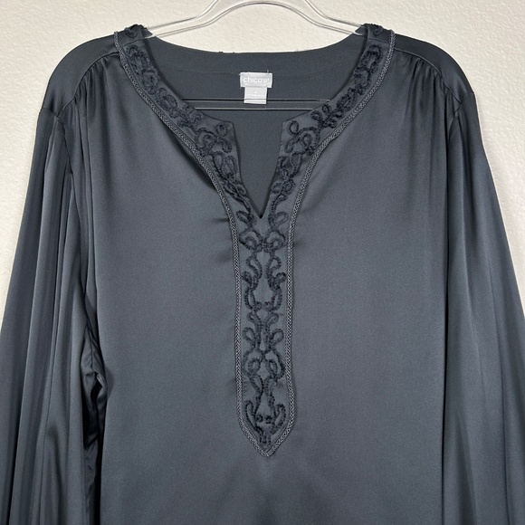 Chicos size 4 20/22 satin long sleeve blouse top burnout velvet trim gray - Picture 2 of 12